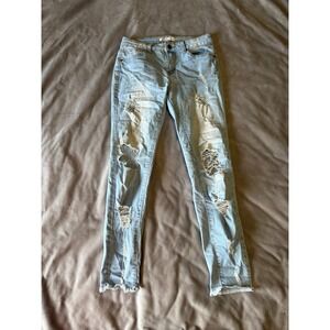 Encore Jeans Light Wash Distressed Ripped Skinny Denim Style 918CH Size 7